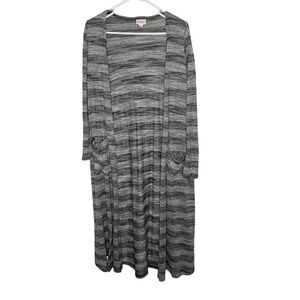Lularoe womens Sarah Duster Cardigan small Gray stripe pockets Thin Knit